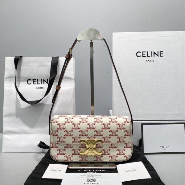 1:1 Replica Celine Triomphe Shoulder Bag In Triomphe Canvas  Red For Women 8in/20cm 194142CUZ.27ED