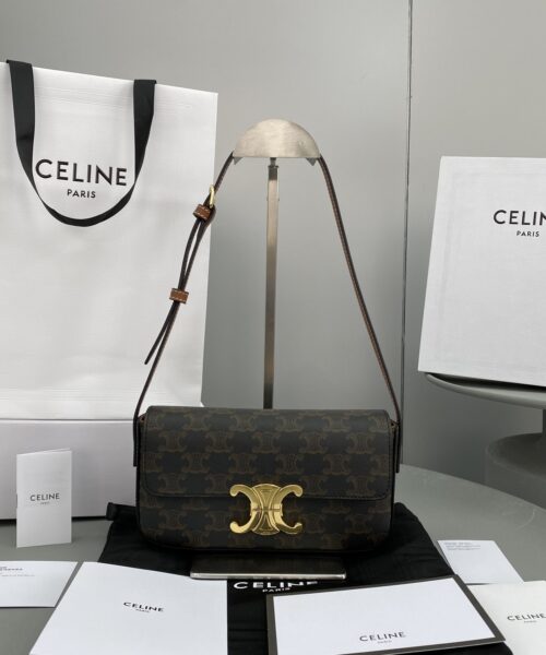 1:1 Replica Celine Triomphe Shoulder Bag In Triomphe Canvas Tan For Women 8in/20cm 194142CUZ.04LU