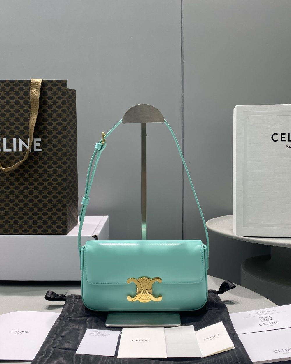 1:1 Replica Celine Triomphe Shoulder Bag Mint Green For Women 8in/20cm