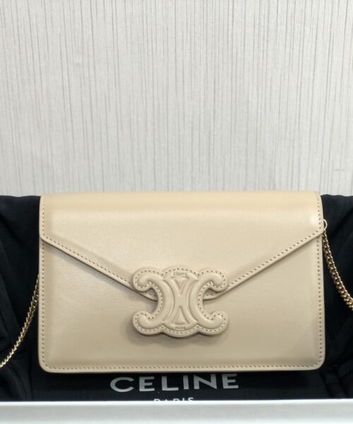 1:1 Replica Celine Wallet On Chain Triomphe Beige For Women 7in/19cm