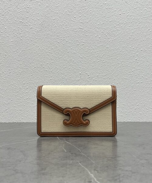 1:1 Replica Celine Wallet On Chain Triomphe In Textile Natural / Tan For Women 7in/19cm 10J972DB2.02NT