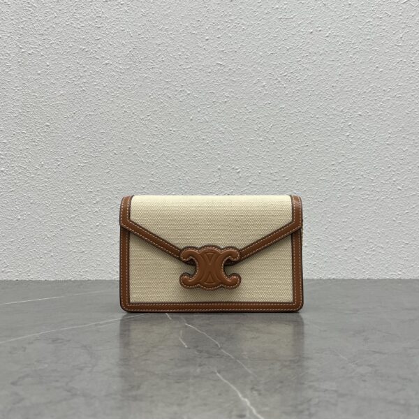 1:1 Replica Celine Wallet On Chain Triomphe In Textile Natural / Tan For Women 7in/19cm 10J972DB2.02NT