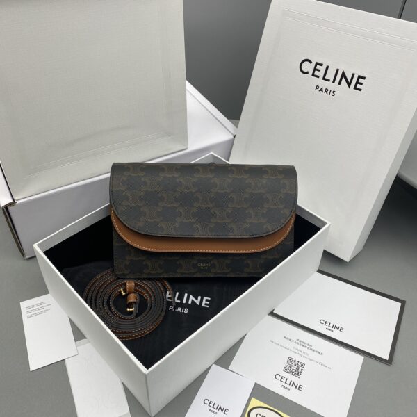 1:1 Replica Celine Wallet On Strap In Triomphe Canvas Brown For Women 8in/20cm 10D852CG9.04LU
