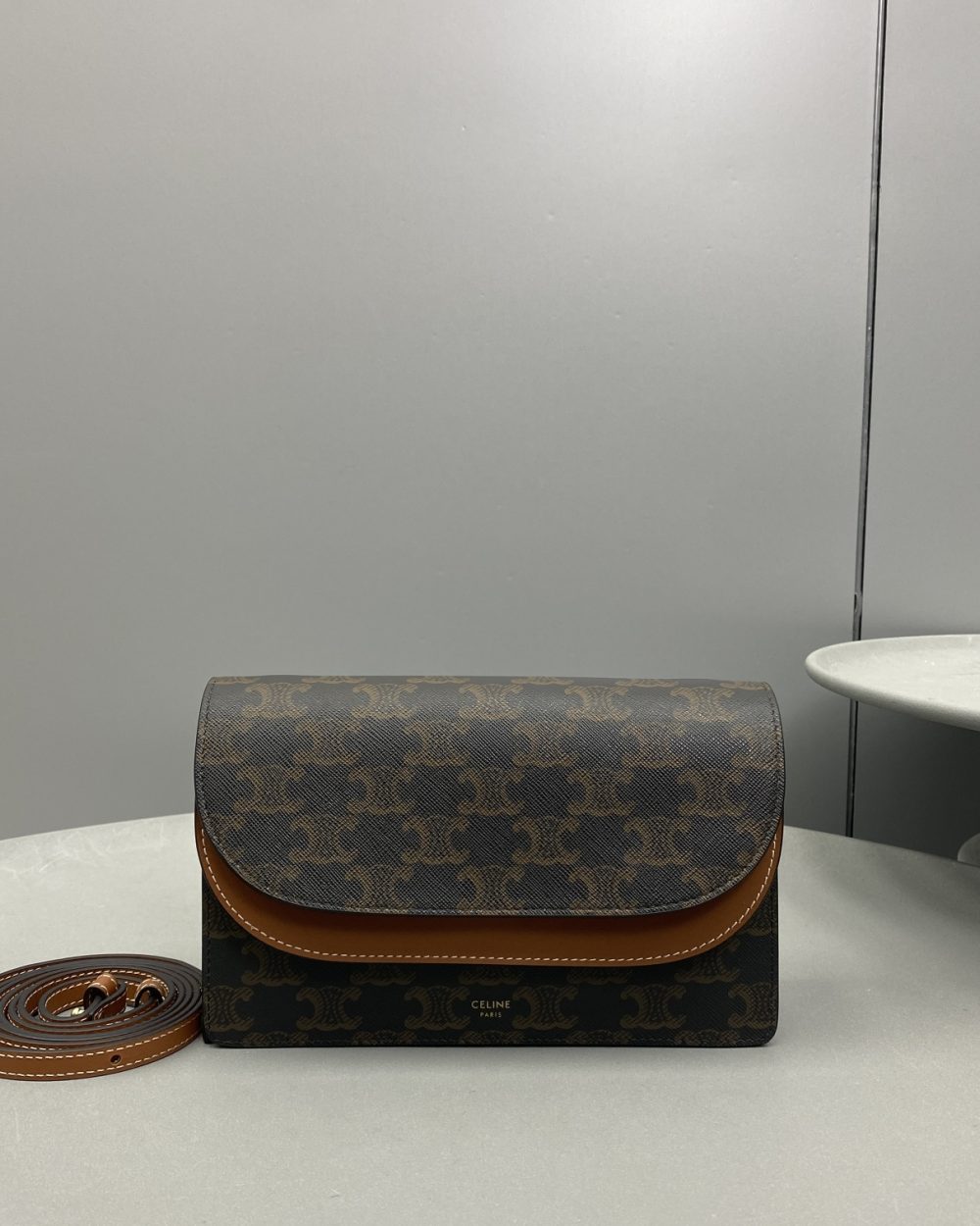 1:1 Replica Celine Wallet On Strap In Triomphe Canvas Brown For Women 8in/20cm 10D852CG9.04LU