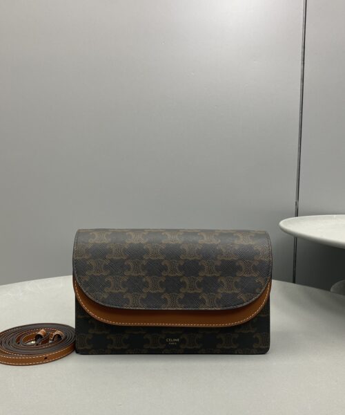 1:1 Replica Celine Wallet On Strap In Triomphe Canvas Brown For Women 8in/20cm 10D852CG9.04LU