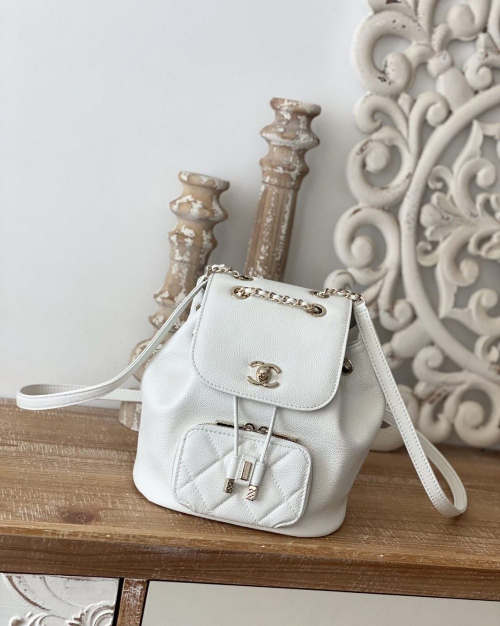 [REP 1:1] Chain Backpack Black/White/Grey For Women 7.9in / 20cm AS3530