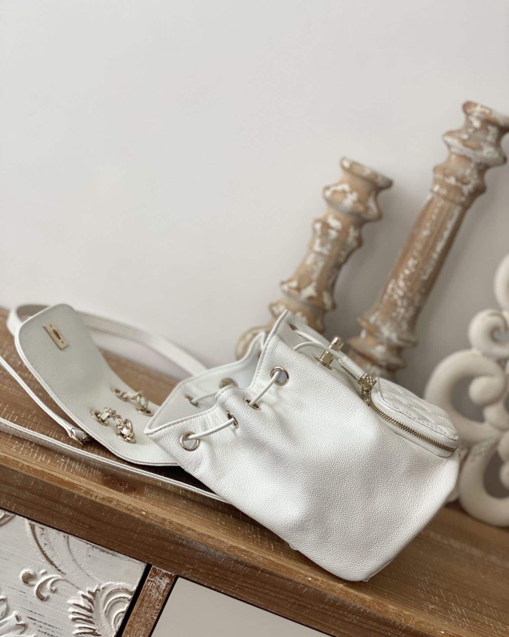 [REP 1:1] Chain Backpack Black/White/Grey For Women 7.9in / 20cm AS3530