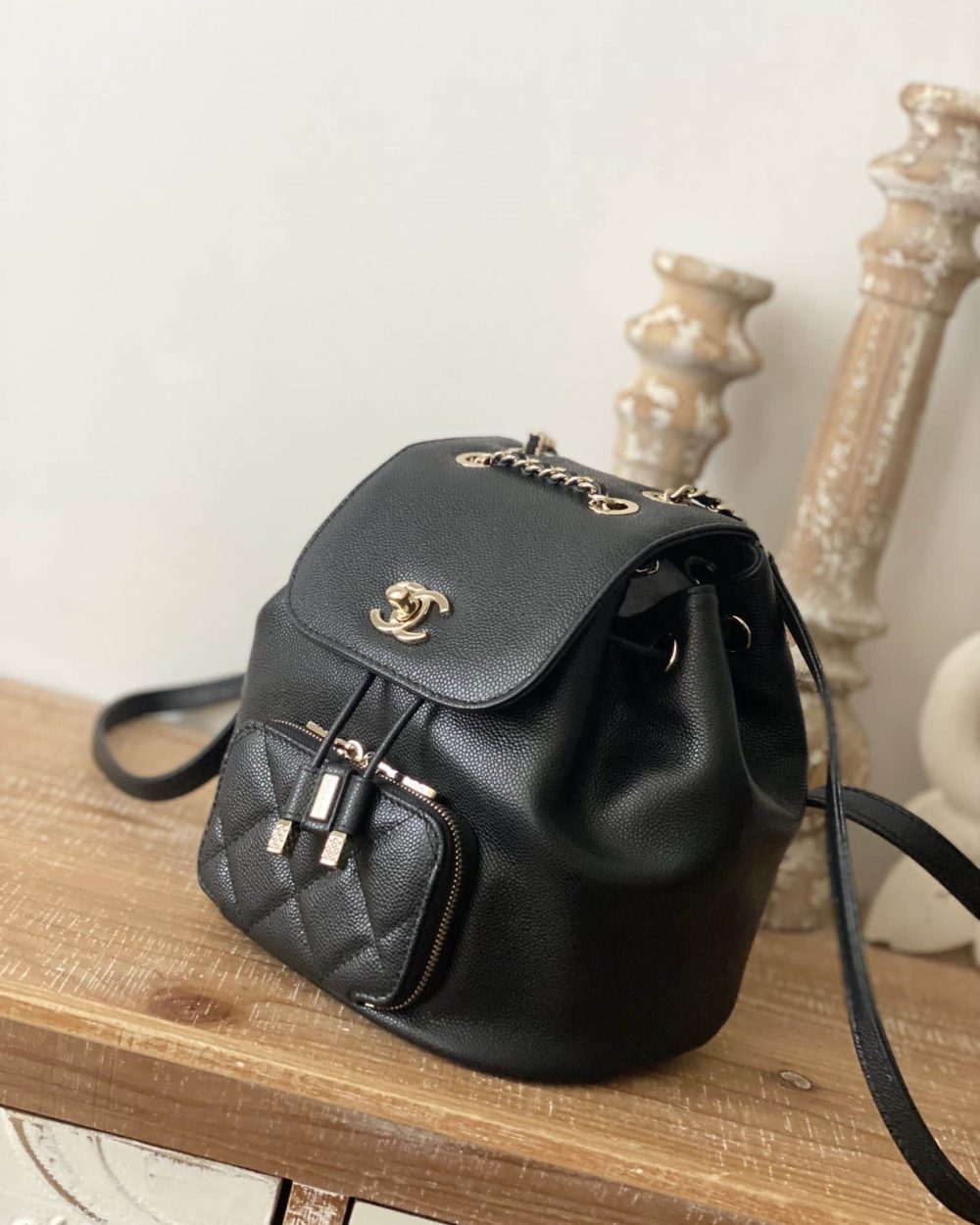 [REP 1:1] Chain Backpack Black/White/Grey For Women 7.9in / 20cm AS3530