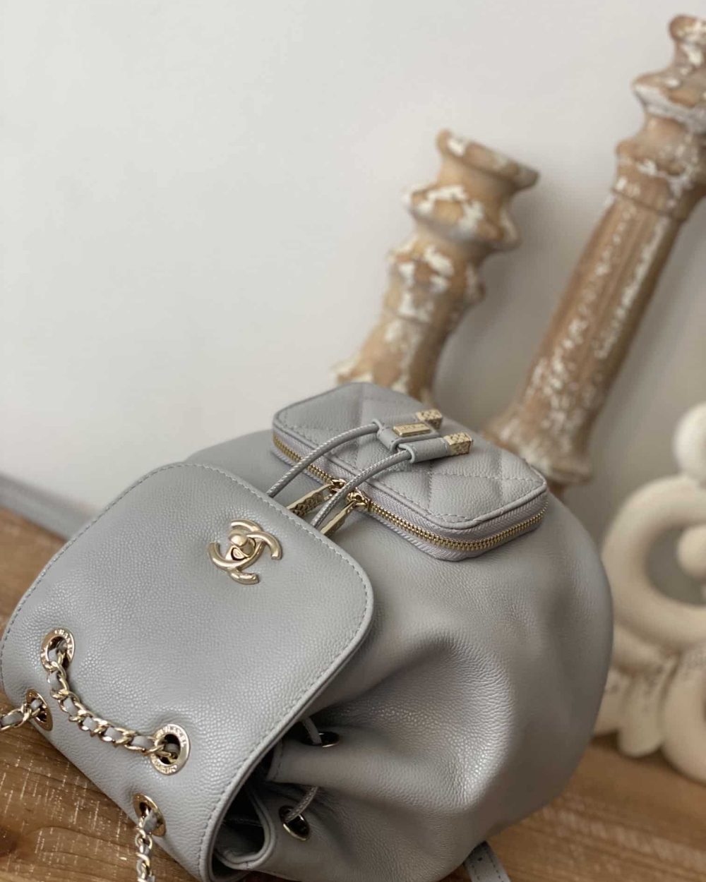 [REP 1:1] Chain Backpack Black/White/Grey For Women 7.9in / 20cm AS3530