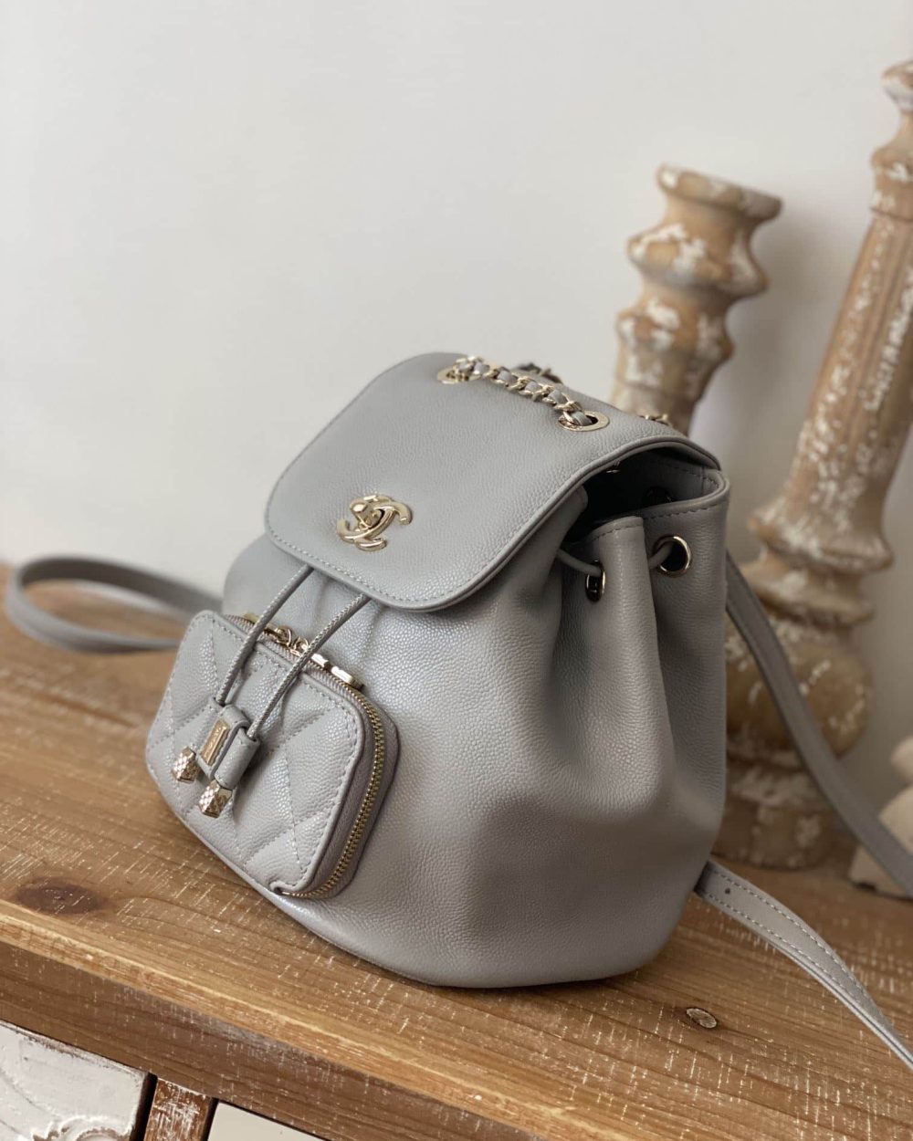 [REP 1:1] Chain Backpack Black/White/Grey For Women 7.9in / 20cm AS3530