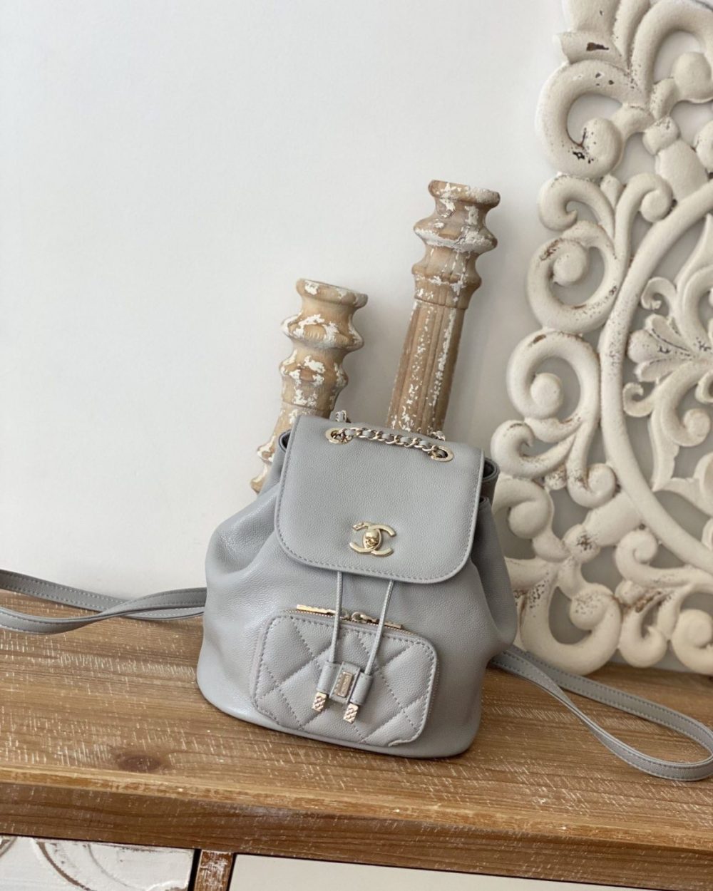 [REP 1:1] Chain Backpack Black/White/Grey For Women 7.9in / 20cm AS3530