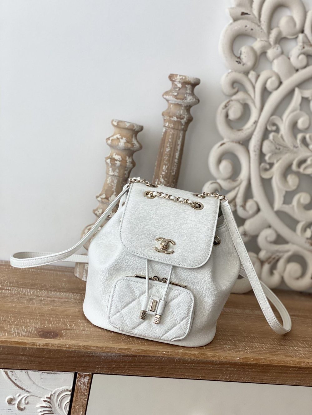 [REP 1:1] Chain Backpack Black/White/Grey For Women 7.9in / 20cm AS3530 - Image 20