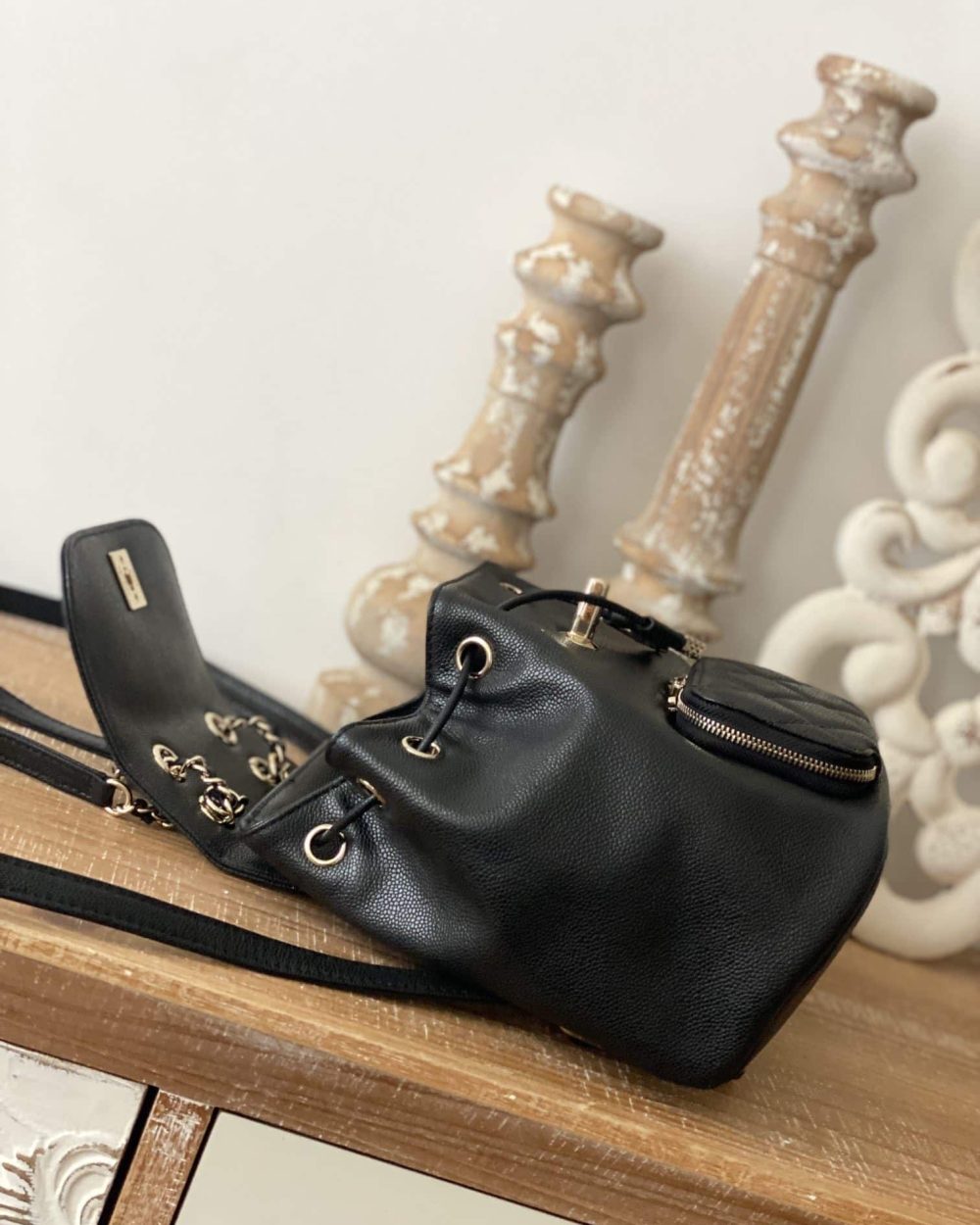 [REP 1:1] Chain Backpack Black/White/Grey For Women 7.9in / 20cm AS3530