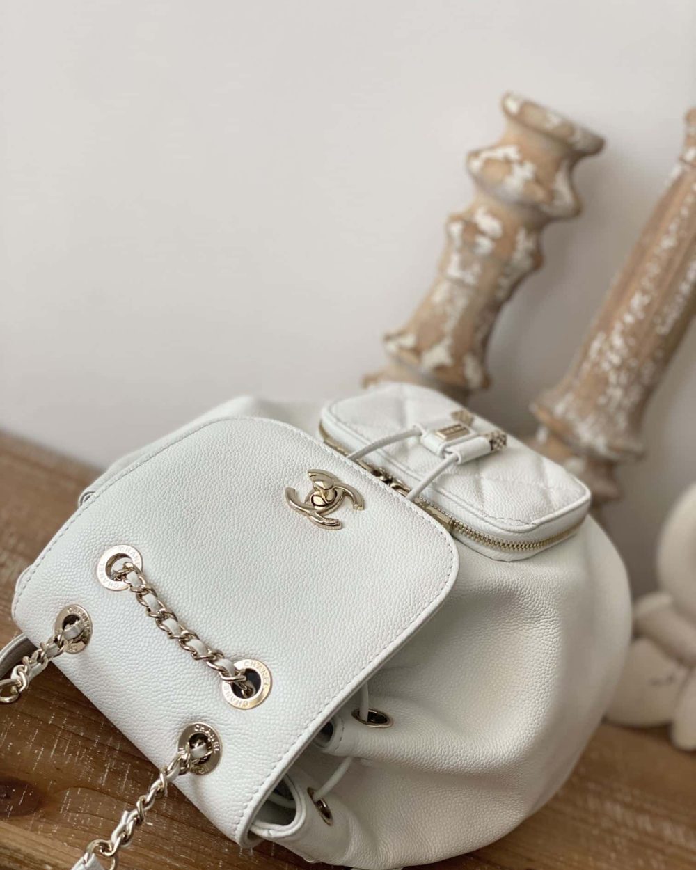 [REP 1:1] Chain Backpack Black/White/Grey For Women 7.9in / 20cm AS3530