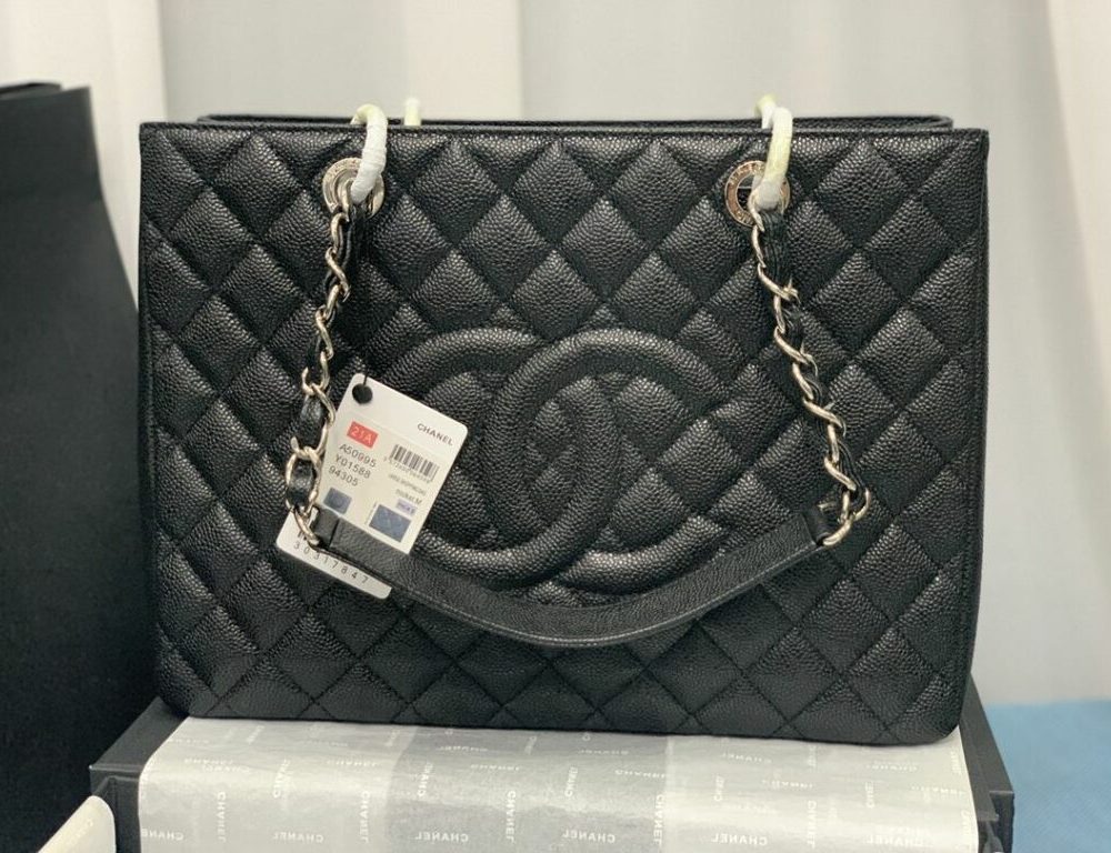 [REP 1:1] Chain Tote Shoulder Bag Black/White For Women 13in / 33cm A50995
