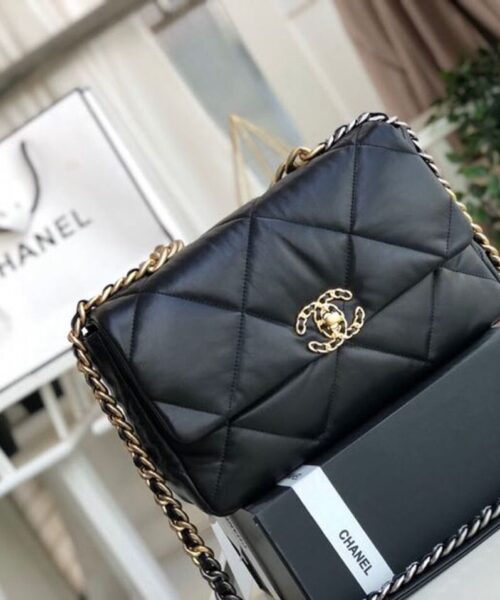 [REP 1:1] Chanel 19 HandBag Black For Women 11.8in/30cm