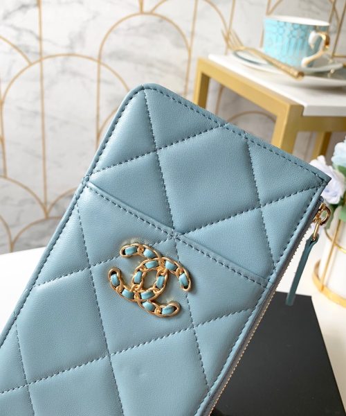 1:1 Replica Chanel 19 Matelasse Phone and Card Case Light Blue Bag For Women 19cm/7.5in