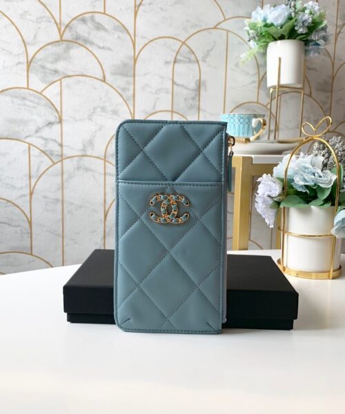 Chanel 19 Matelasse Phone and Card Case Light Blue Bag For Women 19cm/7.5in
