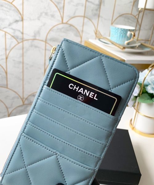 1:1 Replica Chanel 19 Matelasse Phone and Card Case Light Blue Bag For Women 19cm/7.5in