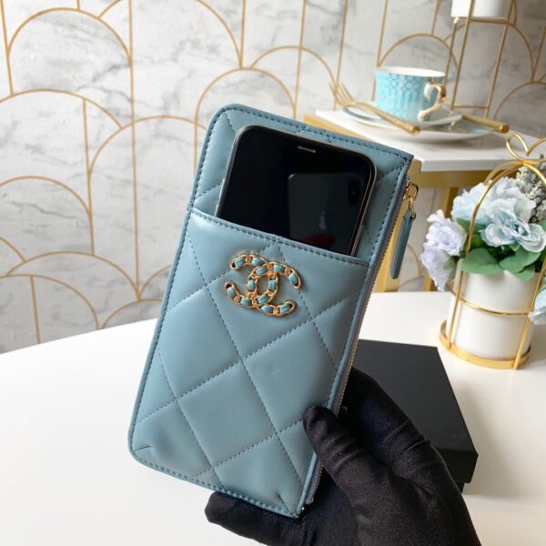 Chanel 19 Matelasse Phone and Card Case Light Blue Bag For Women 19cm/7.5in