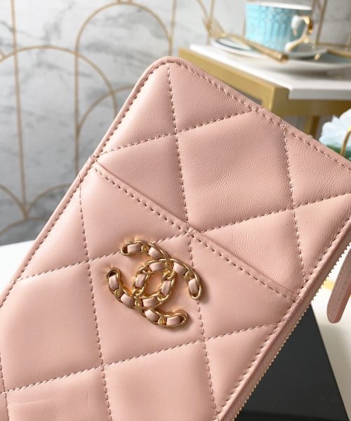 1:1 Replica Chanel 19 Matelasse Phone and Card Case Pink Bag For Women 19cm/7.5in