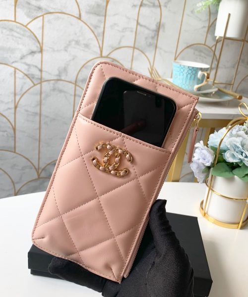 1:1 Replica Chanel 19 Matelasse Phone and Card Case Pink Bag For Women 19cm/7.5in