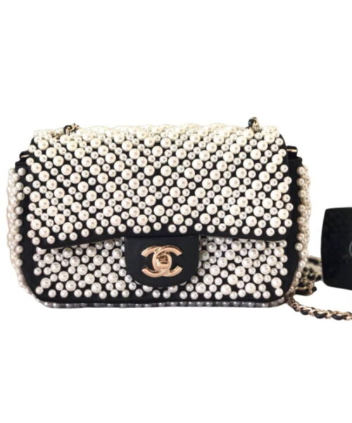 [REP 1:1] Chanel 19S Mini Pearl On Flap Black For Women 19.9cm / 7.8in