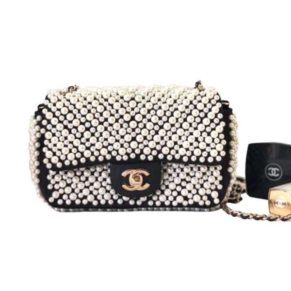 [REP 1:1] Chanel 19S Mini Pearl On Flap Black For Women 19.9cm / 7.8in