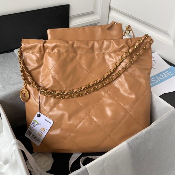 [REP 1:1] Chanel 22 Handbag Gold Hardware Shiny Camel For Women, Women's Handbags, Shoulder Bags 16.5in/38cm AS3261 B08037 NB356