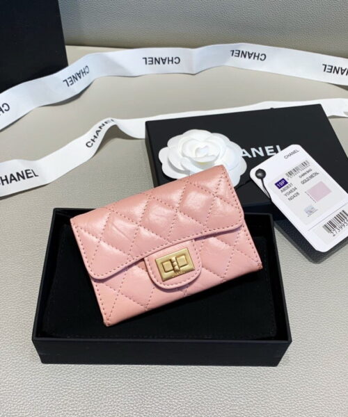 Chanel 2.55 Flap Card Holder 4.4in/11cm Gold Toned Hardware For Women Light Pink A80831
