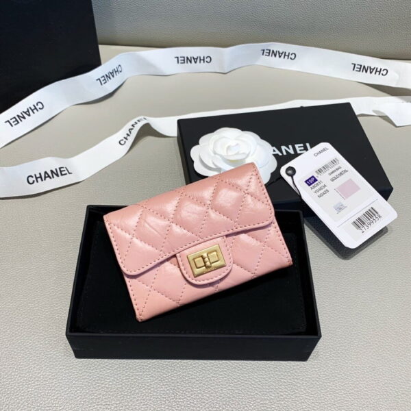 Chanel 2.55 Flap Card Holder 4.4in/11cm Gold Toned Hardware For Women Light Pink A80831