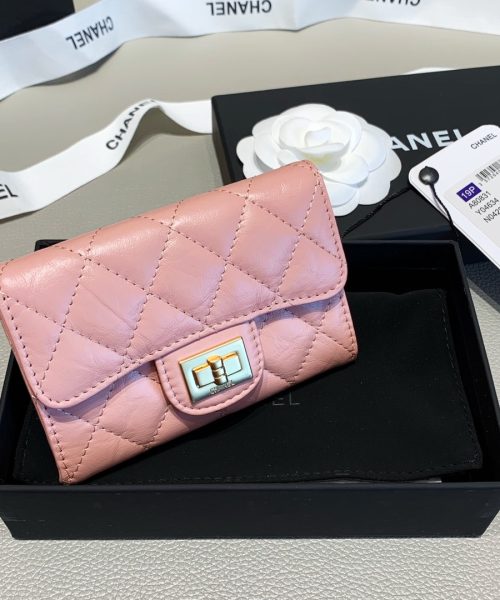 1:1 Replica Chanel 2.55 Flap Card Holder 4.4in/11cm Gold Toned Hardware For Women Light Pink A80831