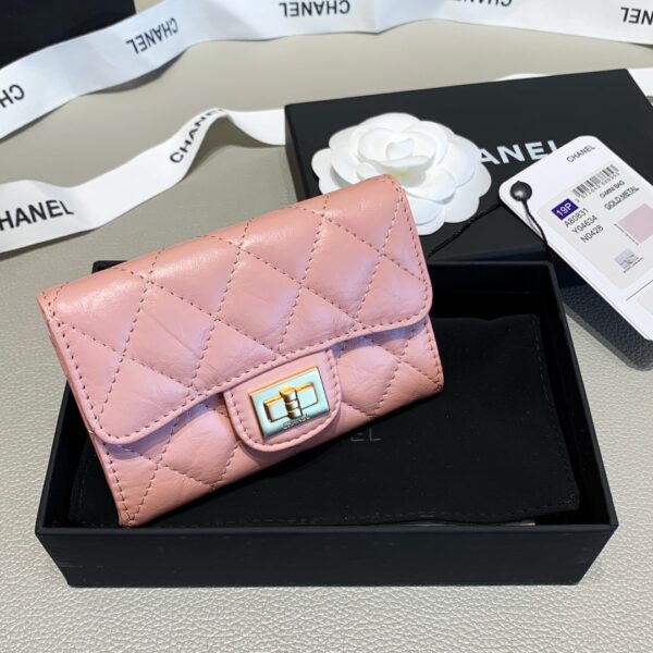 Chanel 2.55 Flap Card Holder 4.4in/11cm Gold Toned Hardware For Women Light Pink A80831