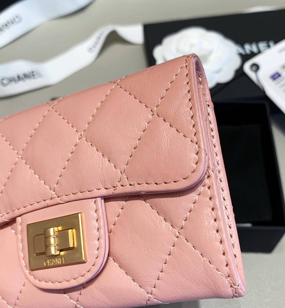 1:1 Replica Chanel 2.55 Flap Card Holder 4.4in/11cm Gold Toned Hardware For Women Light Pink A80831