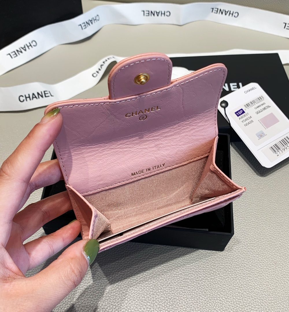 1:1 Replica Chanel 2.55 Flap Card Holder 4.4in/11cm Gold Toned Hardware For Women Light Pink A80831