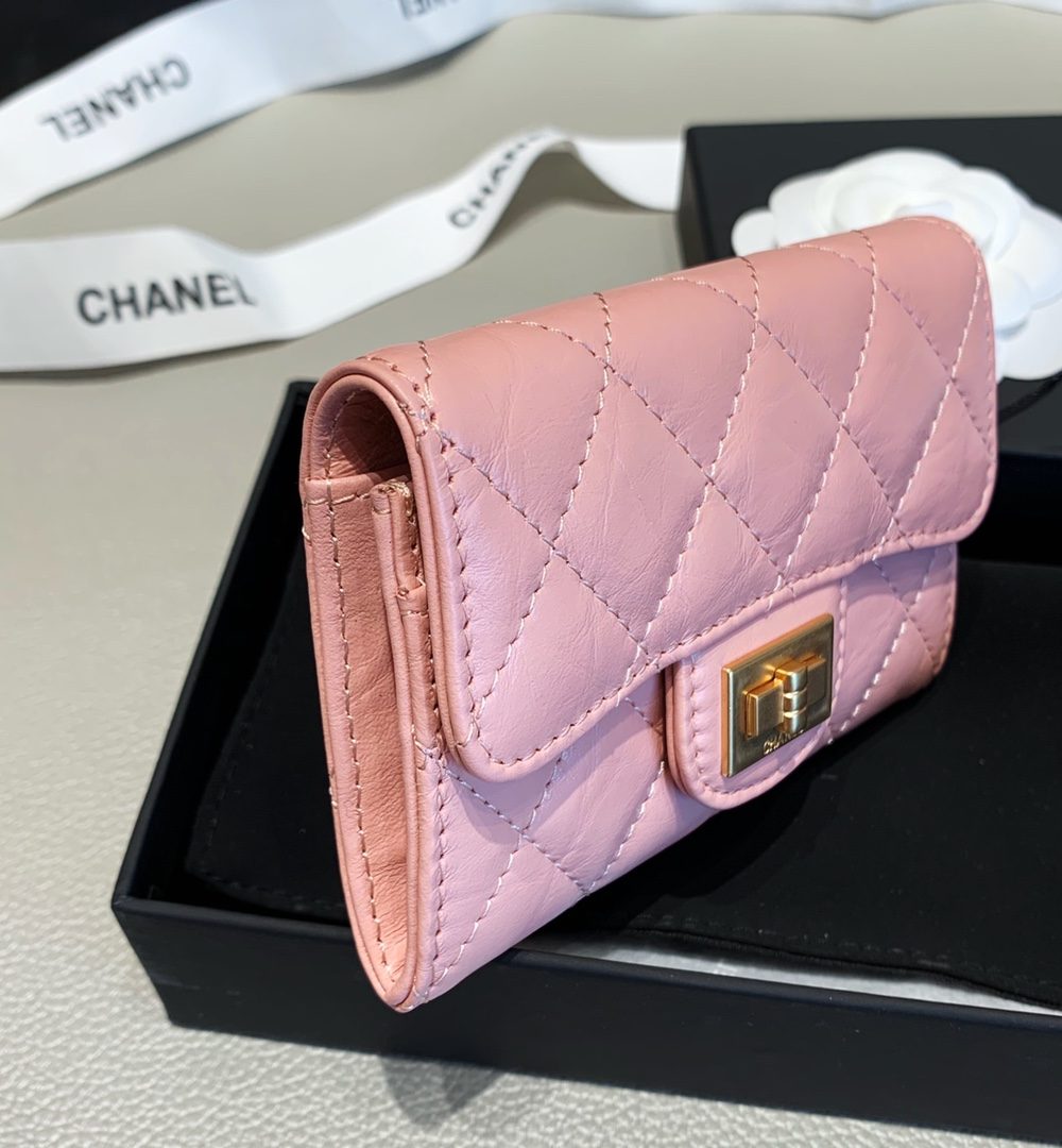 1:1 Replica Chanel 2.55 Flap Card Holder 4.4in/11cm Gold Toned Hardware For Women Light Pink A80831