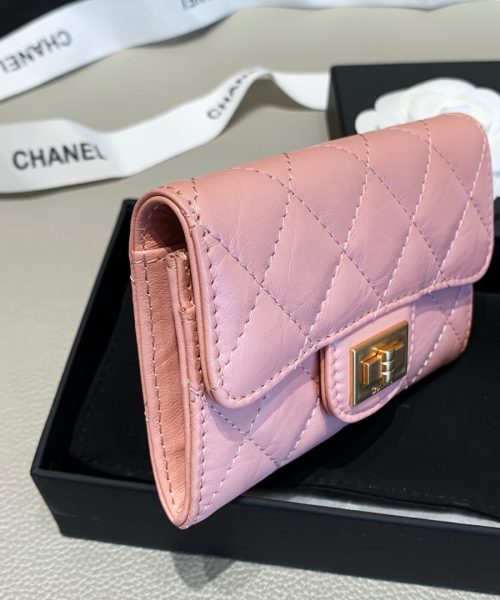 1:1 Replica Chanel 2.55 Flap Card Holder 4.4in/11cm Gold Toned Hardware For Women Light Pink A80831