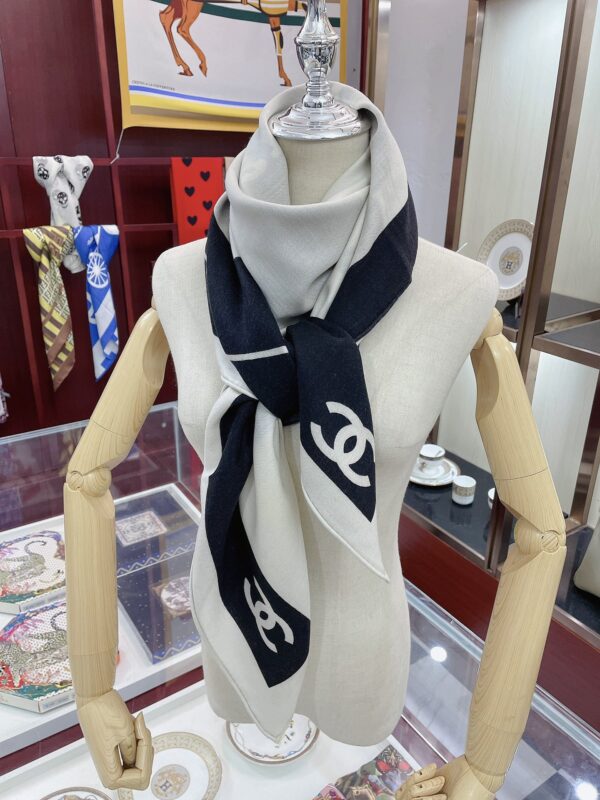 Chanel 31 Rue Cambon Pattern in Black and White Square Scarf 140cm/55in