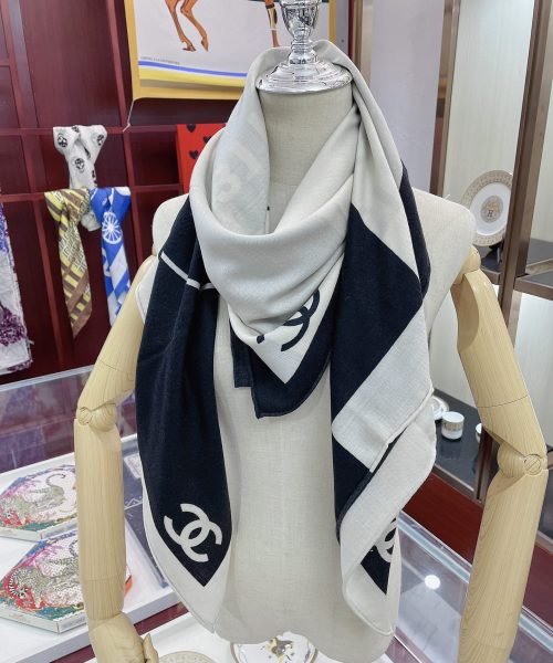 Chanel 31 Rue Cambon Pattern in Black and White Square Scarf 140cm/55in 