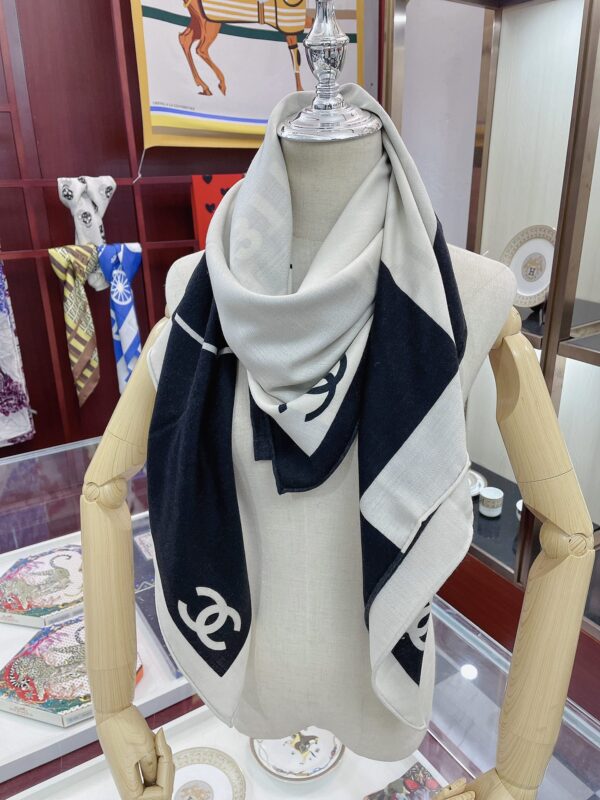 Chanel 31 Rue Cambon Pattern in Black and White Square Scarf 140cm/55in