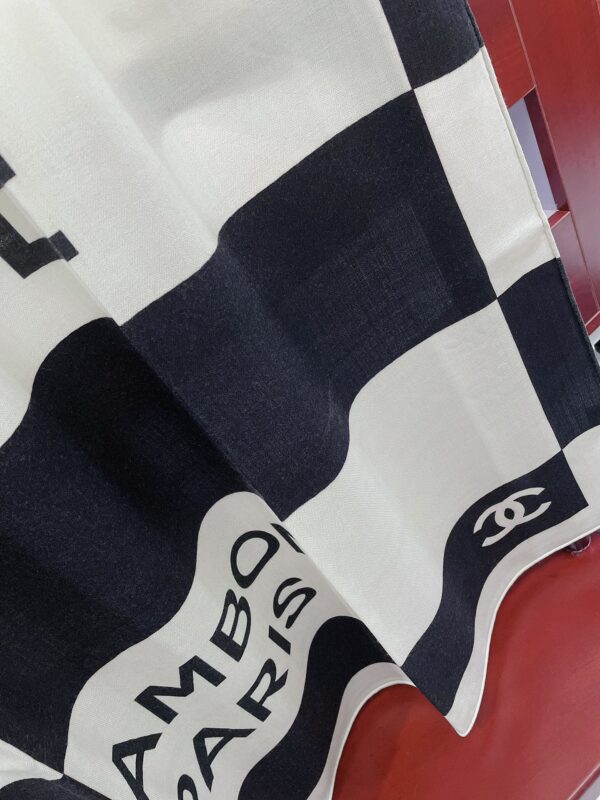 Chanel 31 Rue Cambon Pattern in Black and White Square Scarf 140cm/55in