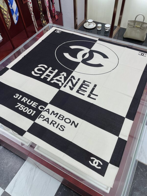 Chanel 31 Rue Cambon Pattern in Black and White Square Scarf 140cm/55in