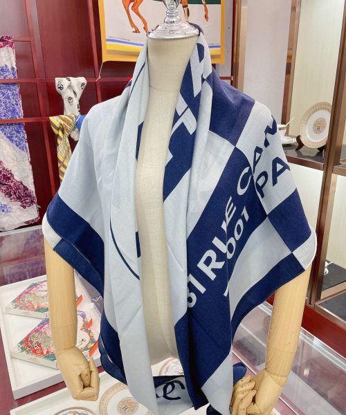 Chanel 31 Rue Cambon Pattern in Blue and White Square Scarf 140cm/55in 