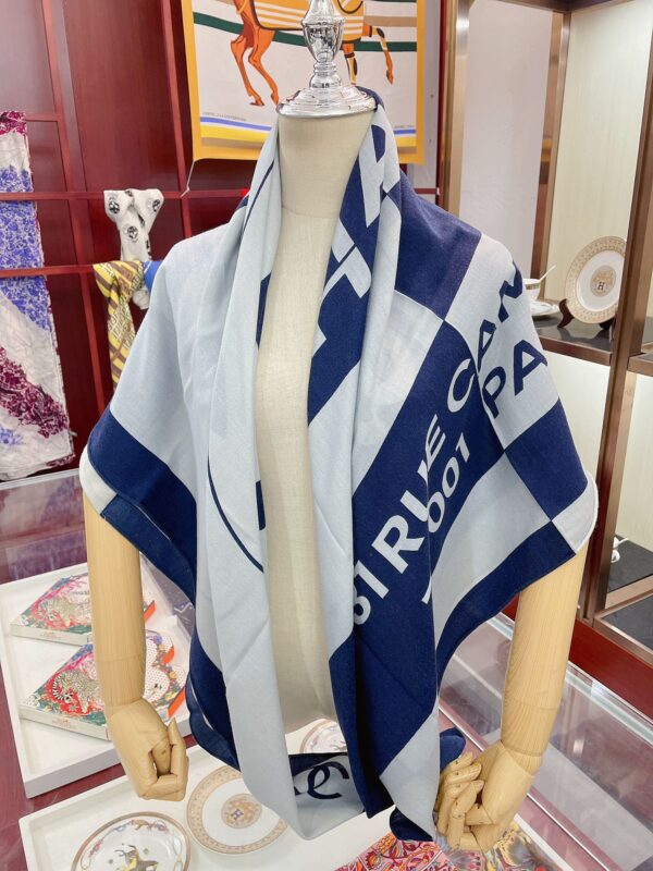Chanel 31 Rue Cambon Pattern in Blue and White Square Scarf 140cm/55in