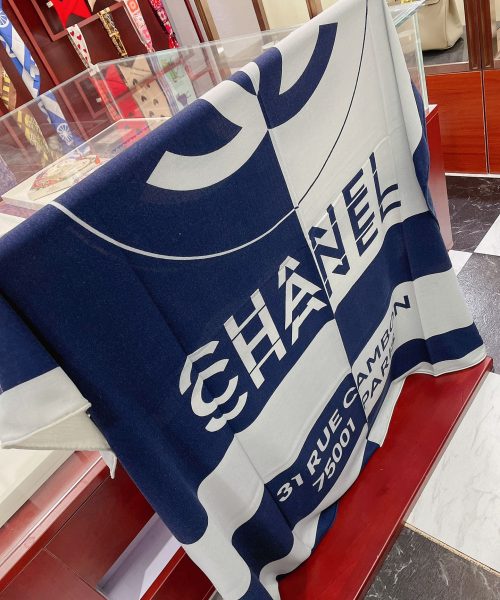 Chanel 31 Rue Cambon Pattern in Blue and White Square Scarf 140cm/55in 