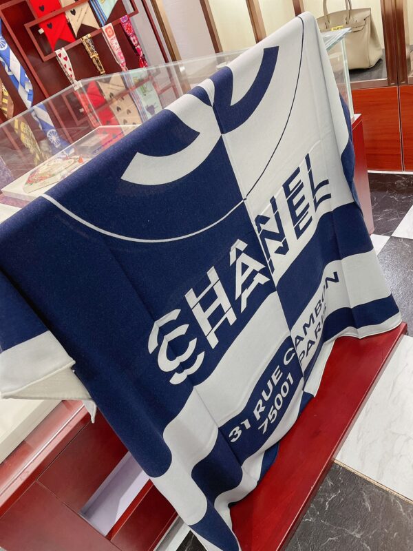 Chanel 31 Rue Cambon Pattern in Blue and White Square Scarf 140cm/55in
