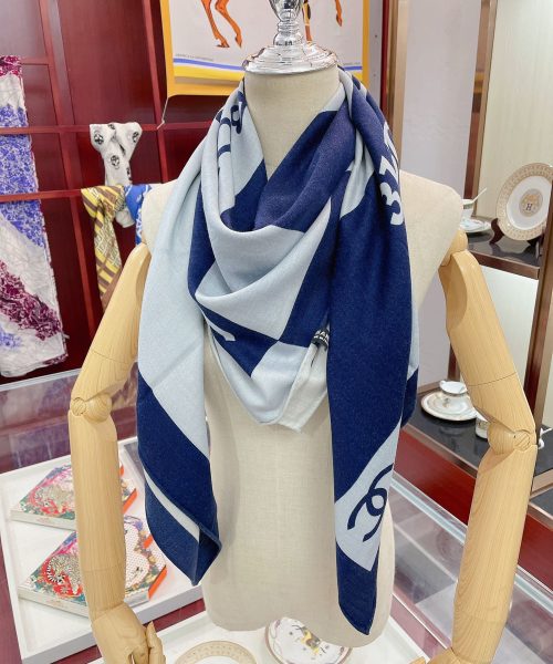 Chanel 31 Rue Cambon Pattern in Blue and White Square Scarf 140cm/55in 