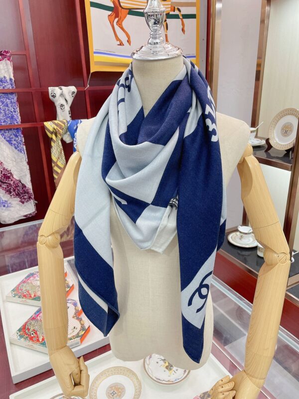 Chanel 31 Rue Cambon Pattern in Blue and White Square Scarf 140cm/55in