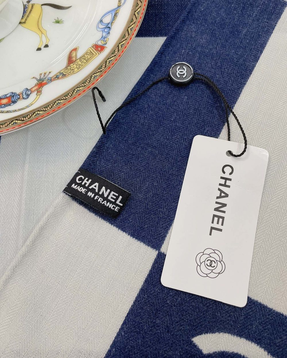 Chanel 31 Rue Cambon Pattern in Blue and White Square Scarf 140cm/55in 
