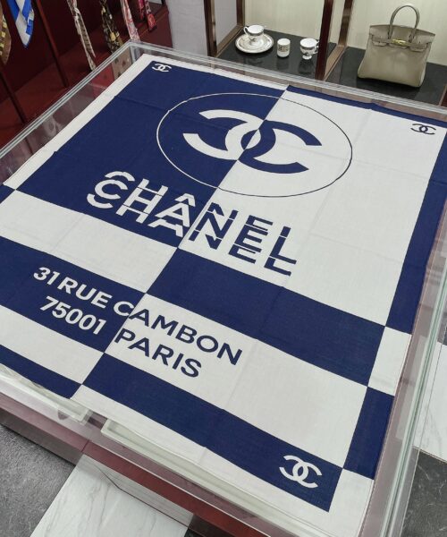 Chanel 31 Rue Cambon Pattern in Blue and White Square Scarf 140cm/55in
